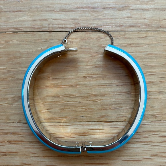 Enamel-like Turquoise Blue and Silver Bangle Bracelet - Picture 5 of 7